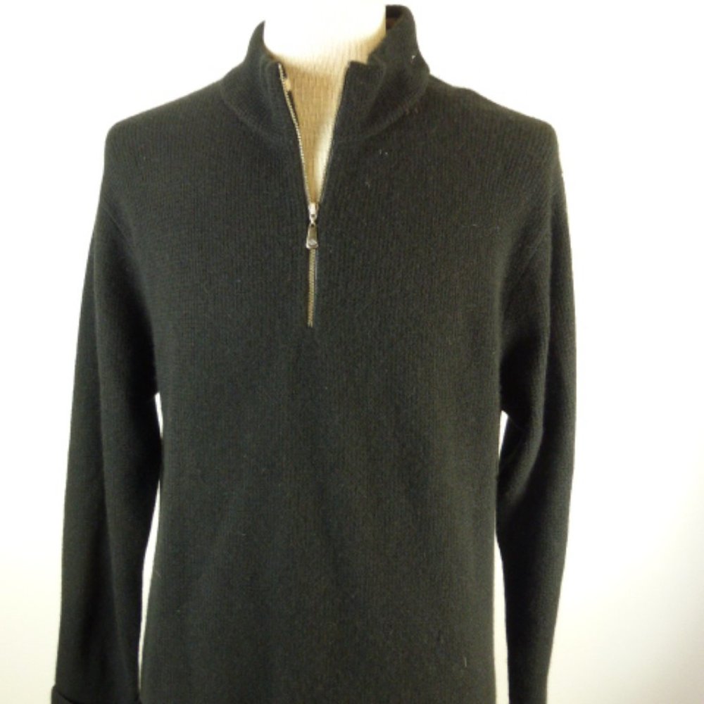 JOSEPH ABBOUD 100% CASHMERE BLACK quarter ZIP up SWEATER M